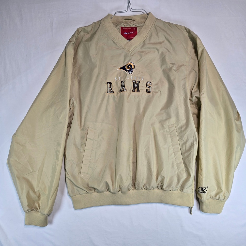 Reebok St Louis Rams NFL V-Neck Windbreaker Pullover Jacket Tan Mens Medium 5002